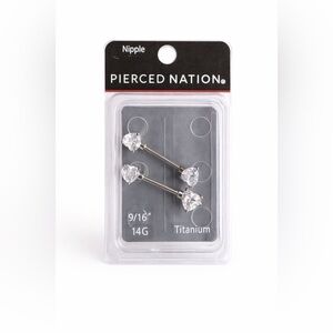 Pierced Nation Titanium Heart CZ Industrial Barbell nipple rings - Silver NWT